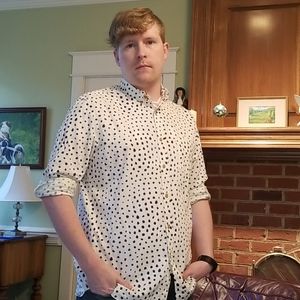 H&M cream long sleeve button down with blue dots